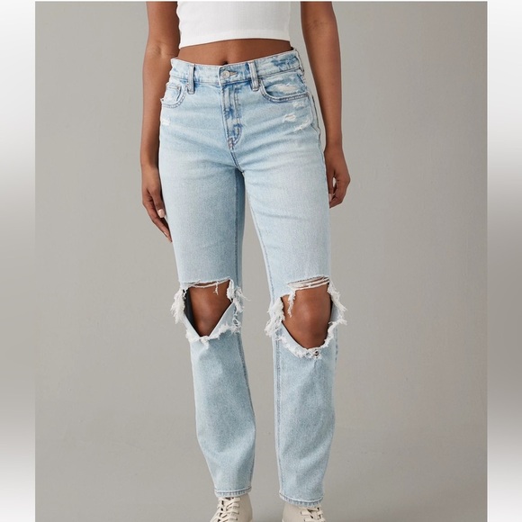 American Eagle Outfitters Denim - American Eagle Outfitters Light Blue Ripped Straight Leg Jeans